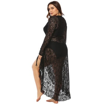 L-4XL Beach Cover-Ups Plus Size Wrap Γυναικείο φόρεμα με λαιμόκοψη V με κοντό μανίκι βολάν ακανόνιστο ολόσωμο καλοκαιρινό φόρεμα