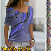 Nyári szexi és elegáns női alap népszerű print rövid ujjú, új divatos utcai ruhák vékony alkalmi póló XS-8XL