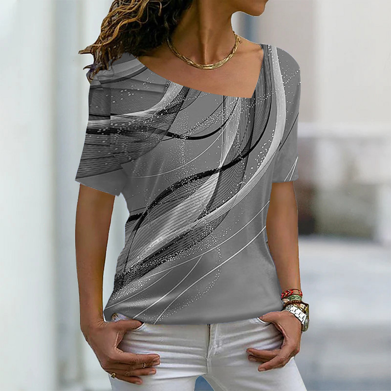 Nyári szexi és elegáns női alap népszerű print rövid ujjú, új divatos utcai ruhák vékony alkalmi póló XS-8XL