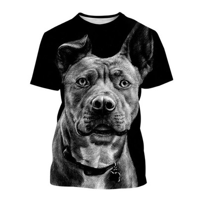Мъжка тениска Модна 3d ежедневна тениска с рисувано куче Pitbull за мъже Горнище с къс ръкав 6xl Летни ежедневни извънгабаритни мъжки дрехи