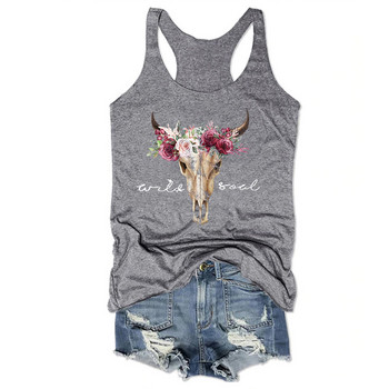 Soul Bull Skull Tank Tops Cow Skull Country πουκάμισο Country Girl Γυναικεία μπλουζάκια Western Cowgirl Χαριτωμένα μπλουζάκια Western Style Top L
