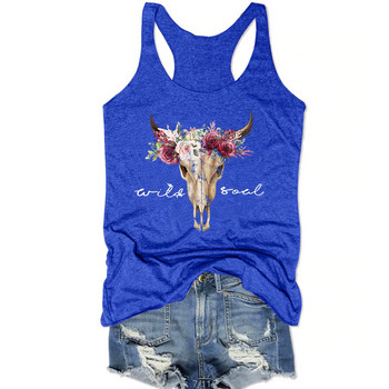 Soul Bull Skull Tank Tops Cow Skull Country πουκάμισο Country Girl Γυναικεία μπλουζάκια Western Cowgirl Χαριτωμένα μπλουζάκια Western Style Top L