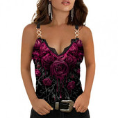 Camisola de vară din dantelă cu imprimeu trandafiri pentru femei, subțire, fără mâneci, cu decolteu în V, pentru întâlniri, topuri pentru femei, moda negru xxxxl