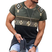 Vintage μπλουζάκι 3d print Ethnic ανδρικά μπλουζάκια με λαιμόκοψη μεγάλου μεγέθους κοντό μανίκι Καλοκαιρινό χαλαρό ανδρικό streetwear Ανδρικά ρούχα