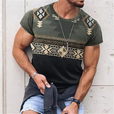 Vintage μπλουζάκι 3d print Ethnic ανδρικά μπλουζάκια με λαιμόκοψη μεγάλου μεγέθους κοντό μανίκι Καλοκαιρινό χαλαρό ανδρικό streetwear Ανδρικά ρούχα