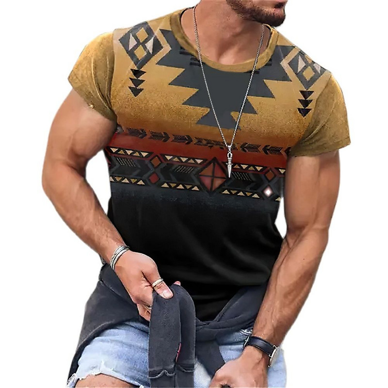Vintage μπλουζάκι 3d print Ethnic ανδρικά μπλουζάκια με λαιμόκοψη μεγάλου μεγέθους κοντό μανίκι Καλοκαιρινό χαλαρό ανδρικό streetwear Ανδρικά ρούχα