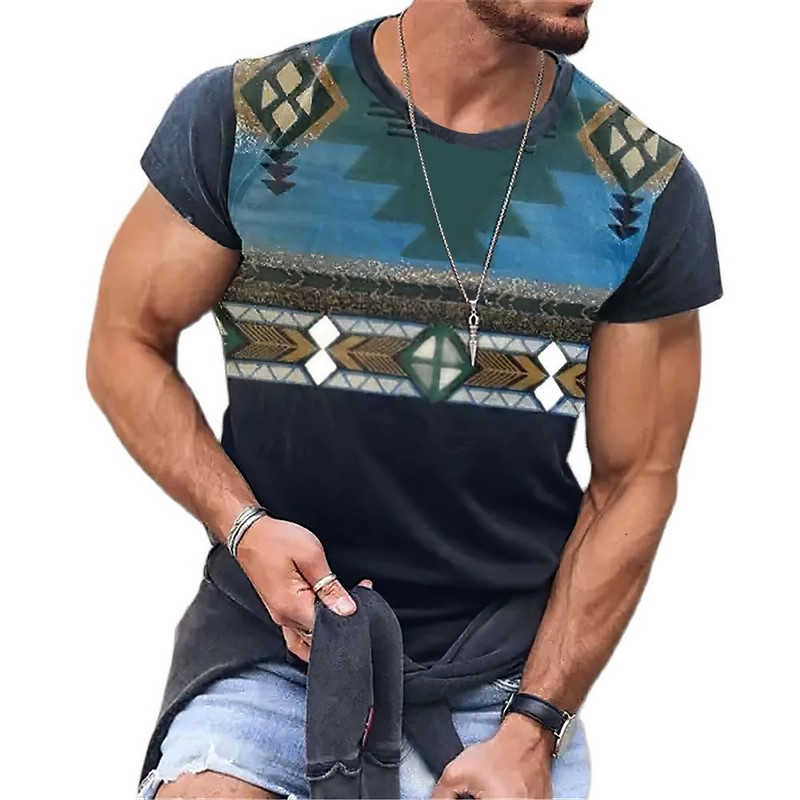 Vintage μπλουζάκι 3d print Ethnic ανδρικά μπλουζάκια με λαιμόκοψη μεγάλου μεγέθους κοντό μανίκι Καλοκαιρινό χαλαρό ανδρικό streetwear Ανδρικά ρούχα