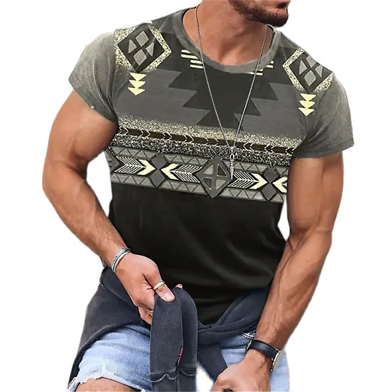 Vintage μπλουζάκι 3d print Ethnic ανδρικά μπλουζάκια με λαιμόκοψη μεγάλου μεγέθους κοντό μανίκι Καλοκαιρινό χαλαρό ανδρικό streetwear Ανδρικά ρούχα