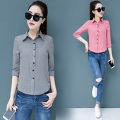 Naiste ruuduline puuvillased särgid Pluusid naistele vabaaja riided Allakraega pikkade varrukatega töösärk Naiste topid nööbiga pluus