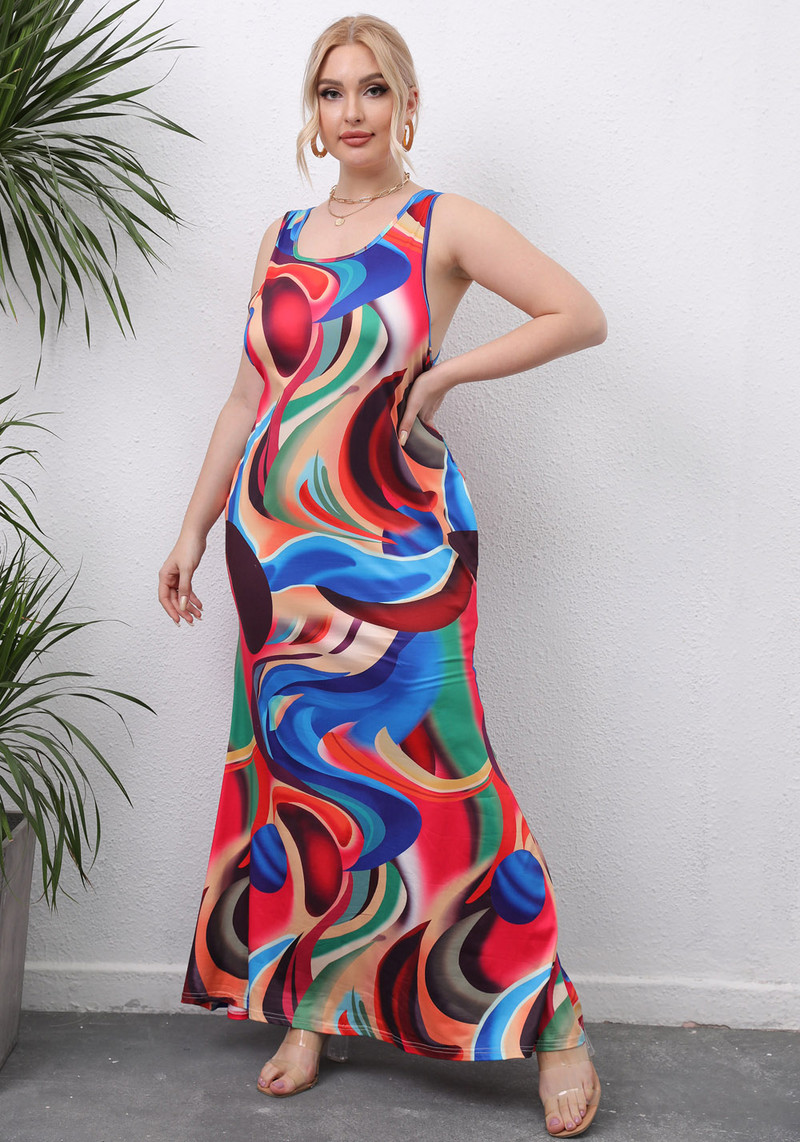 2022 Új Női Nagy méretű ruha Ujjatlan Színes Hosszú Nagy Nagy Nagyméretű O-nyakú Ruházat Alkalmi viselet Női öltönyökhöz