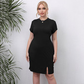 2022. aasta uued naiste suures suuruses kleit, hall, lühikeste varrukatega, suured suured, suure O-kaelusega riided, vabaajarõivad naiste ülikondadele