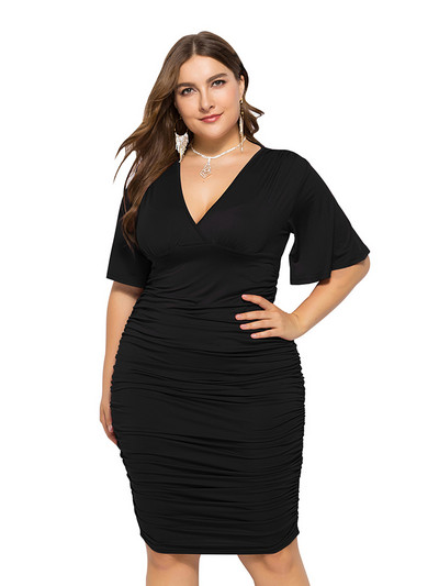 Γυναικεία ρούχα 2022 Plus Size για φόρεμα γραφείου Περιστασιακή μόδα του δρόμου Άνοιξη Καλοκαίρι V λαιμόκοψη Φορέματα με κοντό μανίκι