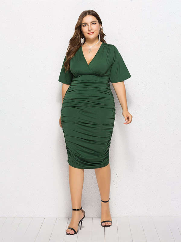 Γυναικεία ρούχα 2022 Plus Size για φόρεμα γραφείου Περιστασιακή μόδα του δρόμου Άνοιξη Καλοκαίρι V λαιμόκοψη Φορέματα με κοντό μανίκι