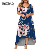 Vasaras sieviešu maksi kleitas ikdienišķas Boho O kakla izgriezums ar neregulāru ziedu apdruku Gara ballīšu kleita Sieviešu seksīgs apģērbs Liela izmēra