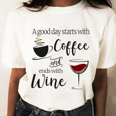 Coffee Wine Love Trend Graphic T top Print T-krekli Modes sieviešu karikatūras krekls Stilīgs īsām piedurknēm parasts sieviešu T-krekls