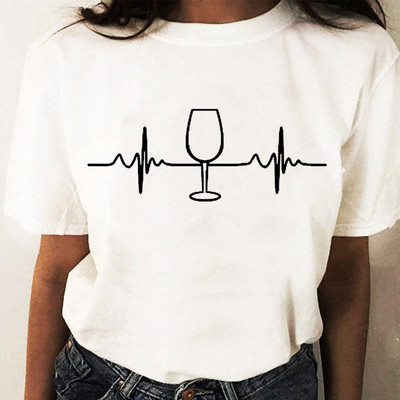 Coffee Wine Love Trend Graphic T top Print T-krekli Modes sieviešu karikatūras krekls Stilīgs īsām piedurknēm parasts sieviešu T-krekls