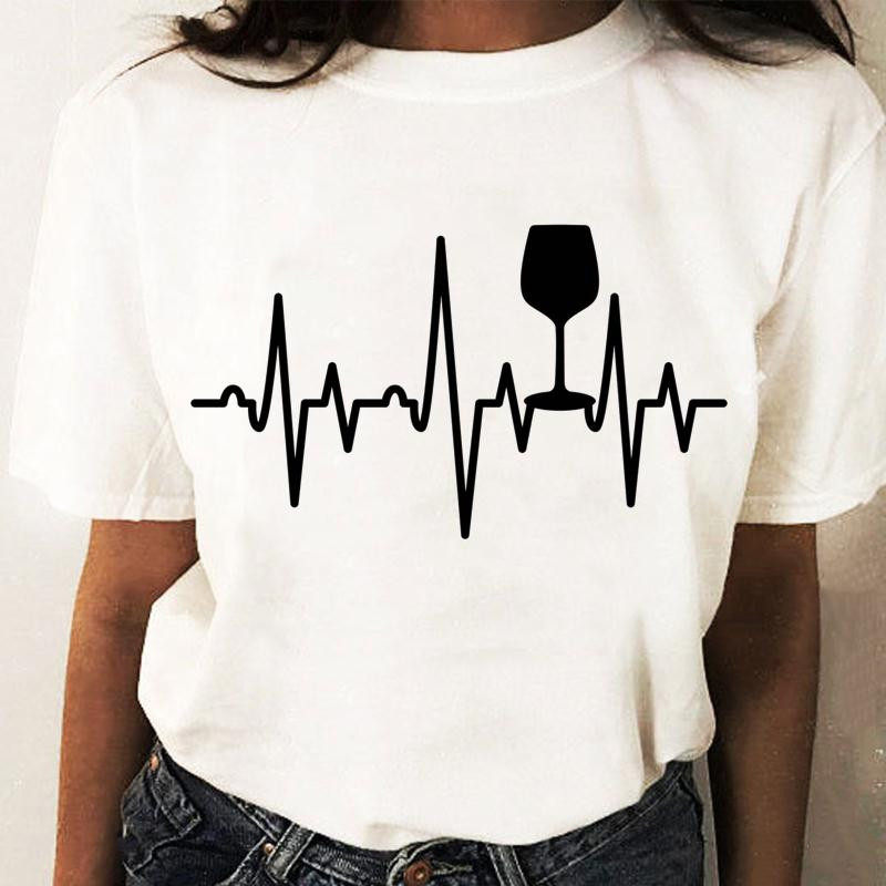 Coffee Wine Love Trend Graphic T top Print T-krekli Modes sieviešu karikatūras krekls Stilīgs īsām piedurknēm parasts sieviešu T-krekls
