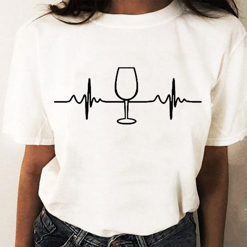 Coffee Wine Love Trend Graphic T top Print T-krekli Modes sieviešu karikatūras krekls Stilīgs īsām piedurknēm parasts sieviešu T-krekls