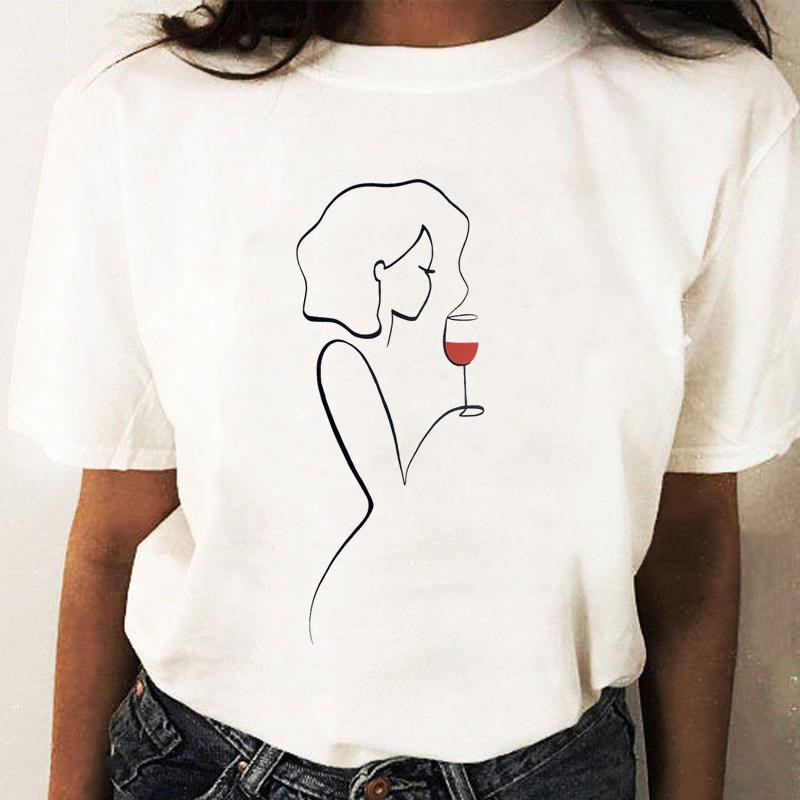 Coffee Wine Love Trend Graphic T top Print T-krekli Modes sieviešu karikatūras krekls Stilīgs īsām piedurknēm parasts sieviešu T-krekls