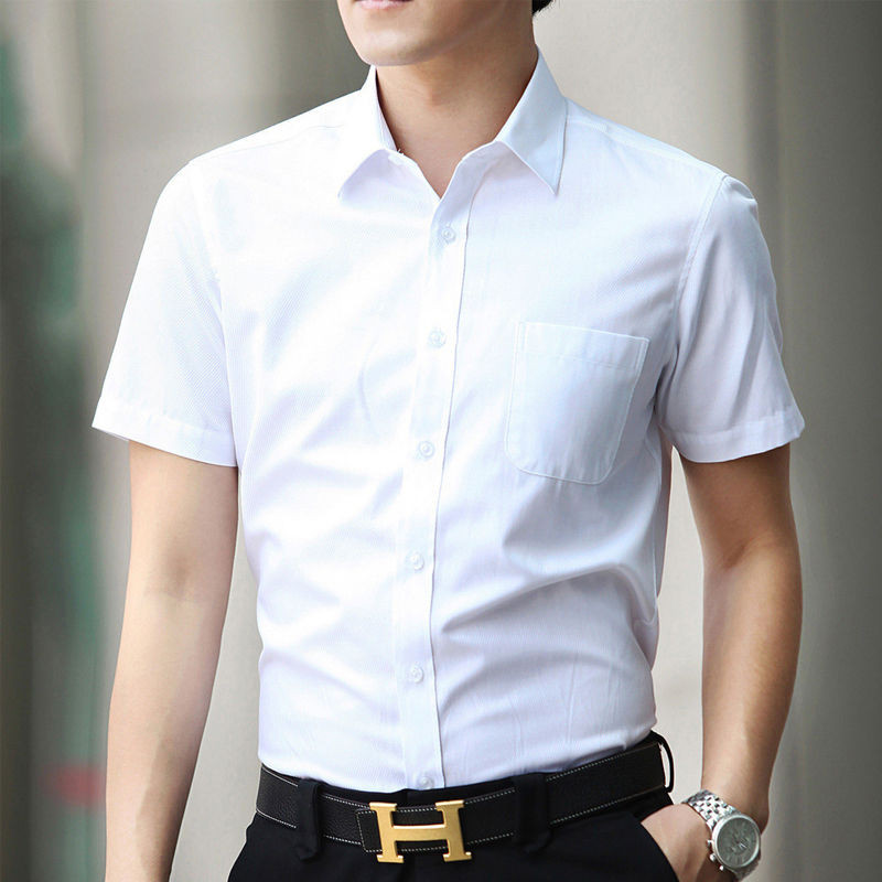 Új nagyméretű 9XL 8XL Nem vasalható férfi ing nyári rövid ujjú tömör férfi ruházat normál szabású üzleti ingek férfi ing