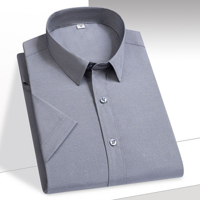 Ανδρικό πουκάμισο κοντό μανίκι πουκάμισο από μασίφ μπαμπού πουκάμισο Easy Care Επίσημο ελαστικό άνετο φόρεμα πουκάμισο ανδρικό μπλουζάκι συν το μέγεθος Yyqwsj