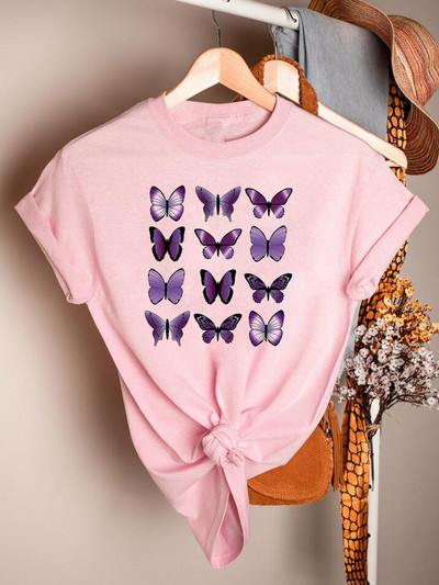 Butterfly Cartoon Sweet 90ndate trükitud lühikeste varrukatega rõivad vabaaja särgid naiste suve T-mood Naiste riided Graafilised T-särgid
