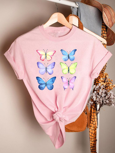 Butterfly Cartoon Sweet 90ndate trükitud lühikeste varrukatega rõivad vabaaja särgid naiste suve T-mood Naiste riided Graafilised T-särgid
