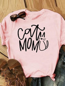 Γράμμα Cat Lovely Style Trend Casual Tee Γυναικεία Καλοκαιρινή Μόδα Κοντό μανίκι εμπριμέ Γυναικεία ρούχα Γραφικά μπλουζάκια