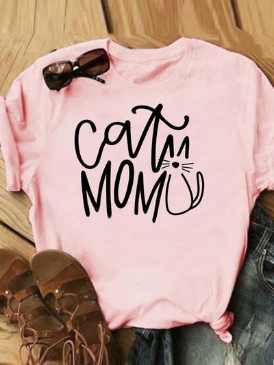Γράμμα Cat Lovely Style Trend Casual Tee Γυναικεία Καλοκαιρινή Μόδα Κοντό μανίκι εμπριμέ Γυναικεία ρούχα Γραφικά μπλουζάκια