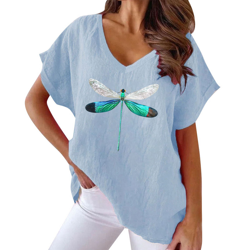 Γυναικείο κοντομάνικο Animal print V λαιμόκοψη χαλαρό μπλουζάκι χαριτωμένο γραφείο Γυναικεία προστατευτικά μπλουζάκια και πουκάμισα για γυναίκες