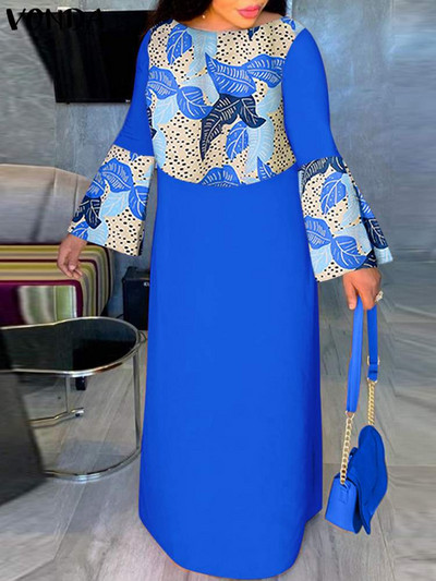 Didelio dydžio 5XL VONDA vasarinė maxi suknelė, moteriška ilgomis rankovėmis, vintažinis kratinys, spausdinta „Vestido“ laisvalaikio kuprinė, moteriška vakarėlio chalatai