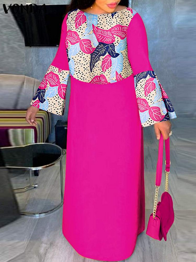 Didelio dydžio 5XL VONDA vasarinė maxi suknelė, moteriška ilgomis rankovėmis, vintažinis kratinys, spausdinta „Vestido“ laisvalaikio kuprinė, moteriška vakarėlio chalatai