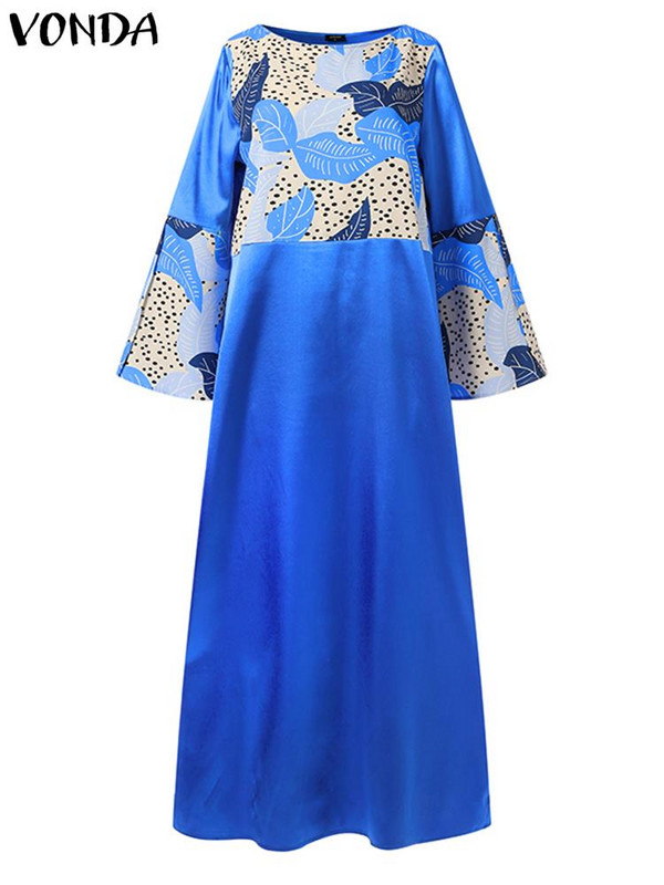Didelio dydžio 5XL VONDA vasarinė maxi suknelė, moteriška ilgomis rankovėmis, vintažinis kratinys, spausdinta „Vestido“ laisvalaikio kuprinė, moteriška vakarėlio chalatai