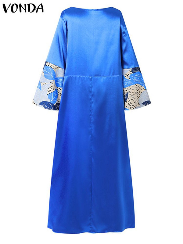 Didelio dydžio 5XL VONDA vasarinė maxi suknelė, moteriška ilgomis rankovėmis, vintažinis kratinys, spausdinta „Vestido“ laisvalaikio kuprinė, moteriška vakarėlio chalatai
