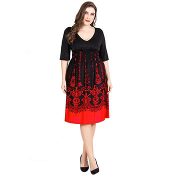 Γυναικεία Φορέματα Plus Size 5xl 6xl Καλοκαιρινά Γυναικεία V λαιμόκοψη με μισό μανίκι ψηλόμεσο casual midi φόρεμα Floral print tunic φορέματα για πάρτι