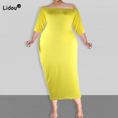 Viena vārda apkakle vienkrāsaina puspiedurknēm pavasara rudens sieviešu apģērbi biroja dāmu piena zīda auduma džemperis Liela izmēra midi kleita