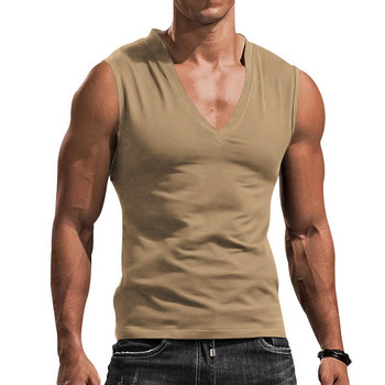 Мъжка камизолка, потник с V-образно деколте, плътна, ежедневна, дишаща, тънка тениска без ръкави