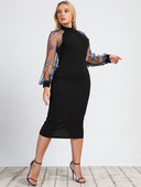 2022 Liela izmēra sieviešu apģērbs tauriņš vienkrāsains biroja mežģīņu gara kleita vasarai O kakla modes ielas gadījuma ballītes kleitas