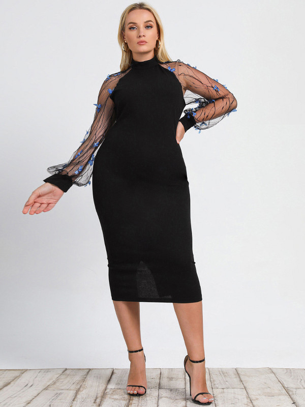 2022 Liela izmēra sieviešu apģērbs tauriņš vienkrāsains biroja mežģīņu gara kleita vasarai O kakla modes ielas gadījuma ballītes kleitas