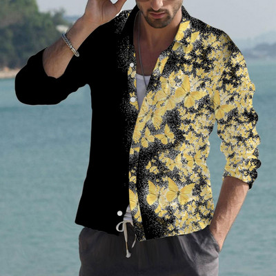 Cămăși fluture hawaiene 2022 pentru bărbați Cămașă cu mânecă lungă cu flori 3D Bluză de plajă Topuri supradimensionate Tricou Homme Îmbrăcăminte de vară