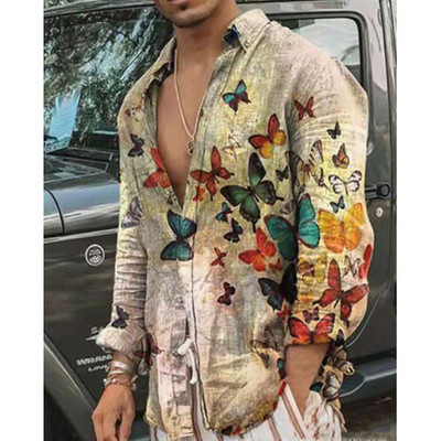 Cămăși fluture hawaiene 2022 pentru bărbați Cămașă cu mânecă lungă cu flori 3D Bluză de plajă Topuri supradimensionate Tricou Homme Îmbrăcăminte de vară