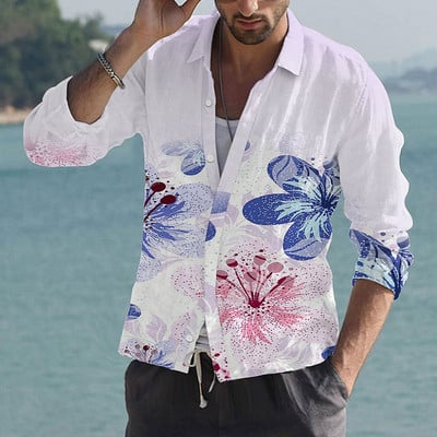 Cămăși fluture hawaiene 2022 pentru bărbați Cămașă cu mânecă lungă cu flori 3D Bluză de plajă Topuri supradimensionate Tricou Homme Îmbrăcăminte de vară