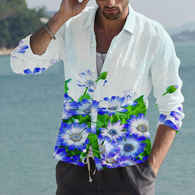 Cămăși fluture hawaiene 2022 pentru bărbați Cămașă cu mânecă lungă cu flori 3D Bluză de plajă Topuri supradimensionate Tricou Homme Îmbrăcăminte de vară