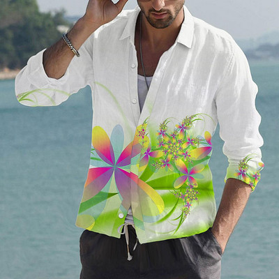 Cămăși fluture hawaiene 2022 pentru bărbați Cămașă cu mânecă lungă cu flori 3D Bluză de plajă Topuri supradimensionate Tricou Homme Îmbrăcăminte de vară