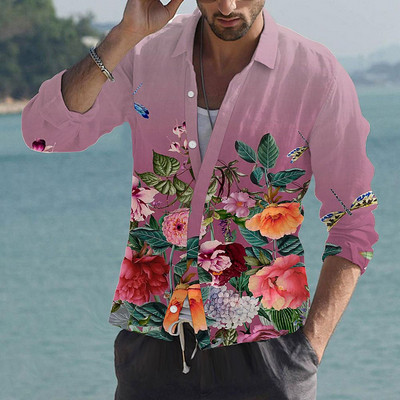 Cămăși fluture hawaiene 2022 pentru bărbați Cămașă cu mânecă lungă cu flori 3D Bluză de plajă Topuri supradimensionate Tricou Homme Îmbrăcăminte de vară