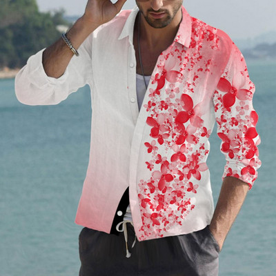 Cămăși fluture hawaiene 2022 pentru bărbați Cămașă cu mânecă lungă cu flori 3D Bluză de plajă Topuri supradimensionate Tricou Homme Îmbrăcăminte de vară