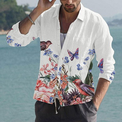 Cămăși fluture hawaiene 2022 pentru bărbați Cămașă cu mânecă lungă cu flori 3D Bluză de plajă Topuri supradimensionate Tricou Homme Îmbrăcăminte de vară