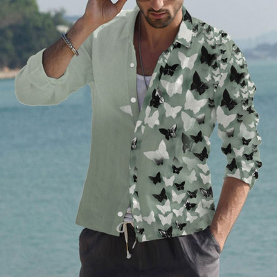 Cămăși fluture hawaiene 2022 pentru bărbați Cămașă cu mânecă lungă cu flori 3D Bluză de plajă Topuri supradimensionate Tricou Homme Îmbrăcăminte de vară