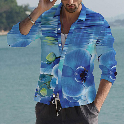 Cămăși fluture hawaiene 2022 pentru bărbați Cămașă cu mânecă lungă cu flori 3D Bluză de plajă Topuri supradimensionate Tricou Homme Îmbrăcăminte de vară