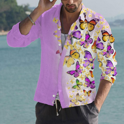 Cămăși fluture hawaiene 2022 pentru bărbați Cămașă cu mânecă lungă cu flori 3D Bluză de plajă Topuri supradimensionate Tricou Homme Îmbrăcăminte de vară